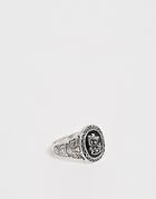 Asos Design Ring With Ship And Enamel In Burnished Silver - Silver