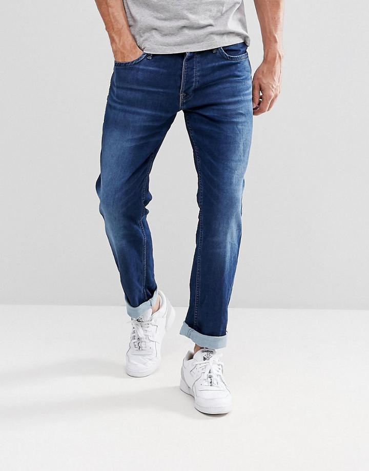 Jack & Jones Intelligence Jeans In Slim Fit Stretch Indigo Knit Denim - Blue