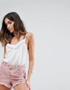 Brave Soul Tular Tank With Lace Insert - Cream