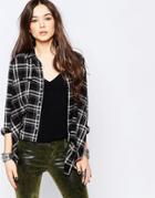 Blank Nyc Plaid Flannel Shirt With Tail - Gray