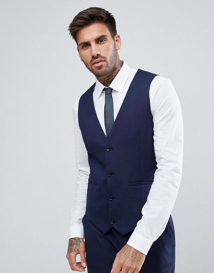Asos Design Skinny Suit Vest In Navy