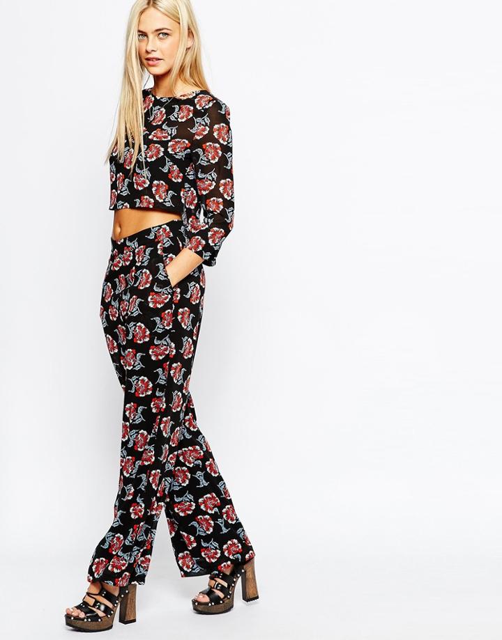Fashion Union Wide Leg Pant In Floral Print - Multi