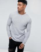 Asos Design Muscle Fit Lightweight Cable Sweater In Gray