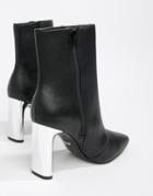 Faith Betty Slim Heel High Rise Ankle Boots In Black - Black