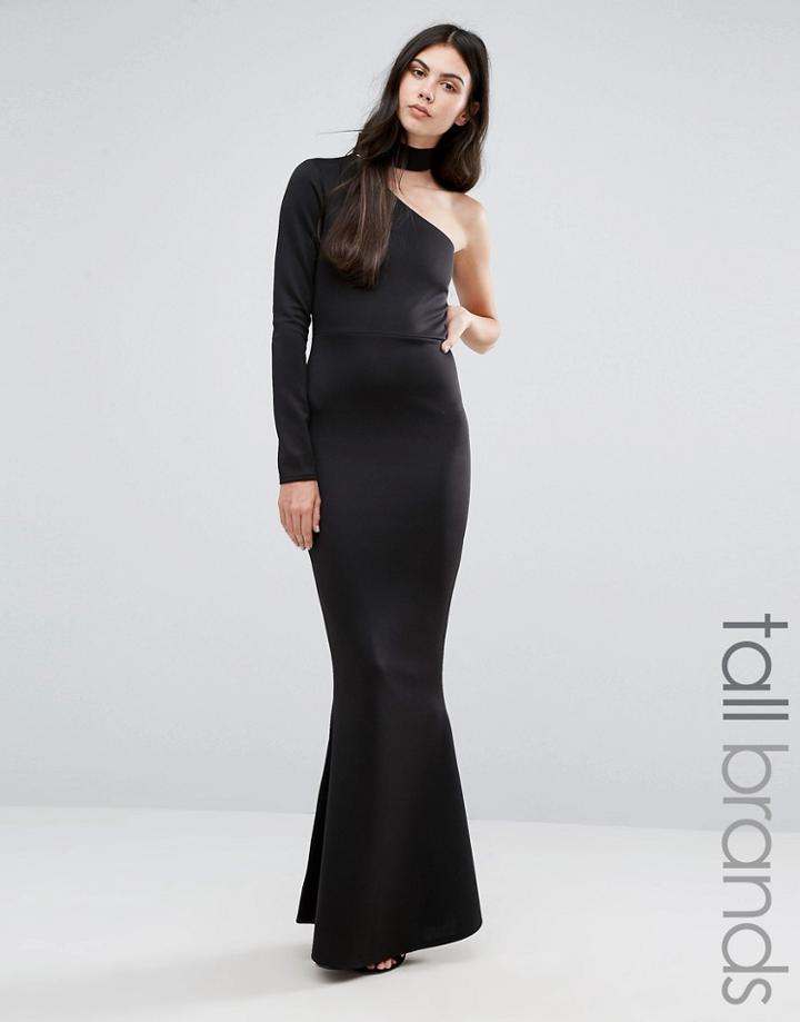 Missguided Tall One Shoulder Choker Neck Maxi Dress - Black