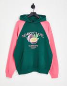 Asos Design Oversized Color Block Hoodie In Green & Pink With Fruit Print-multi