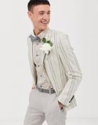 Twisted Tailor Skinny Wedding Blazer In Stone With Stripe - Stone