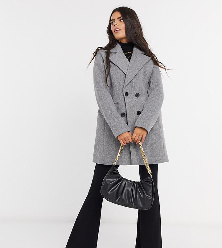 Fashion Union Petite Double Breasted Pea Coat-grey
