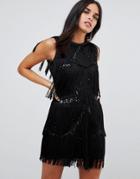 A Star Is Born Frayed Embelished Mini Dress - Black