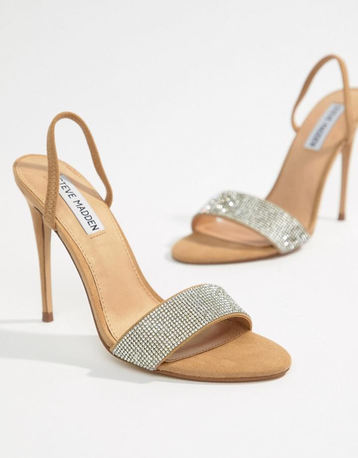 Steve Madden Fierce Rhinestone Slingback Heeled Sandals - Beige
