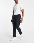 Harry Brown Elasticized Waist Carrot Fit Pinstripe Pants-navy