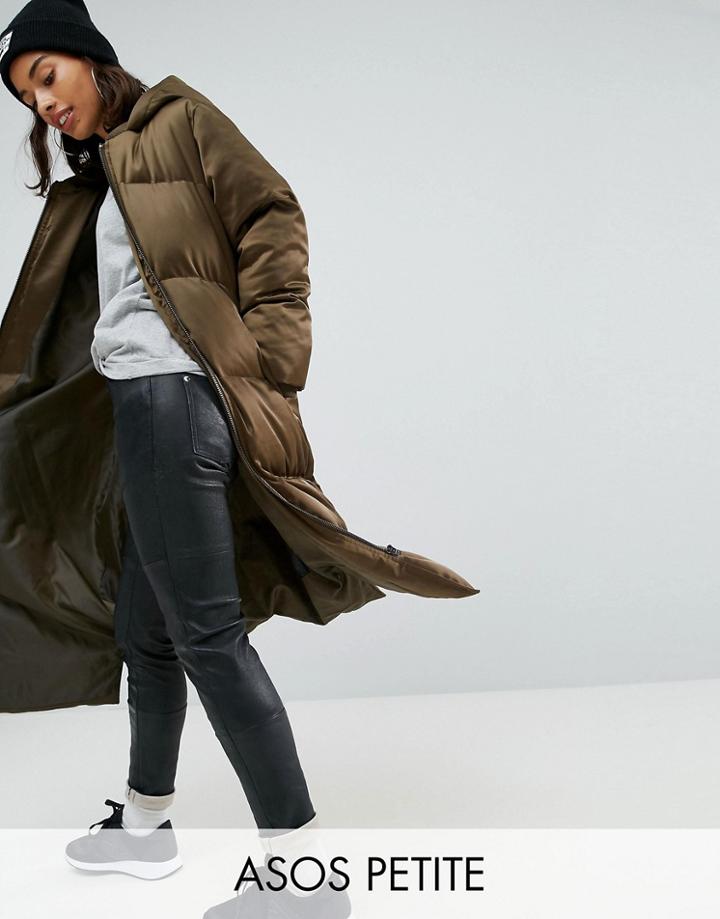 Asos Petite Longline Puffer Jacket - Green