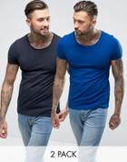 Asos 2 Pack Muscle Fit T-shirt With Scoop Neck Save - Multi