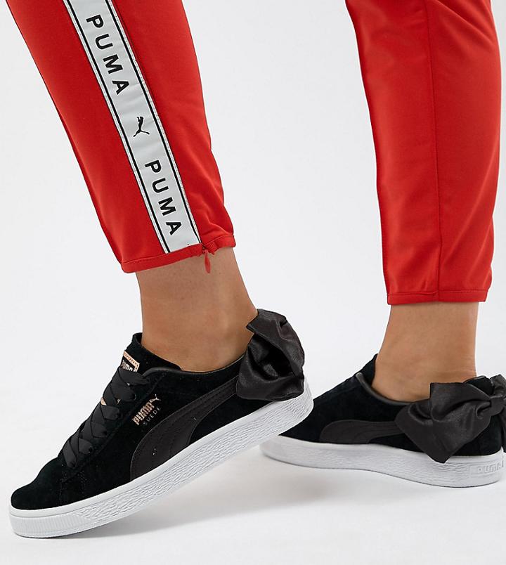 Puma Suede Bow Sneakers In Black - Black