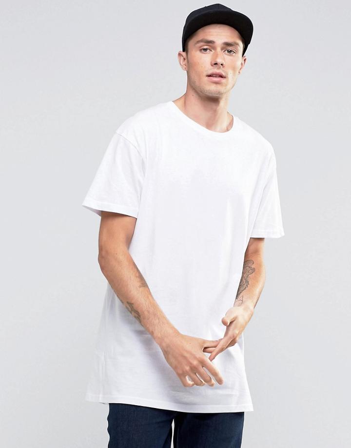 Brave Soul Long Line Plain T-shirt - White