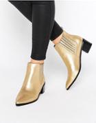 Office Amber Stud Metallic Leather Heeled Chelsea Boots - Gold