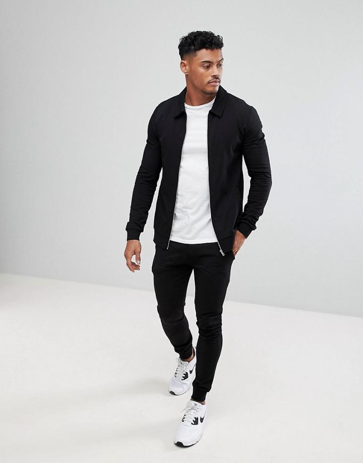 Asos Tracksuit Muscle Harrington Jacket/super Skinny Jogger - Black