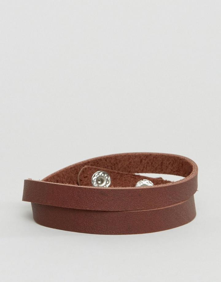 Asos Leather Wrap Bracelet In Brown - Brown