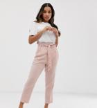 Asos Design Petite Linen Tie Waist Tapered Peg Pants - Pink