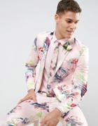 Asos Wedding Super Skinny Suit Jacket With Nude Floral Print - Pink