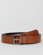 Asos Smart Slim Belt In Pebble Grain Faux Leather & Gunmetal Trims - Brown