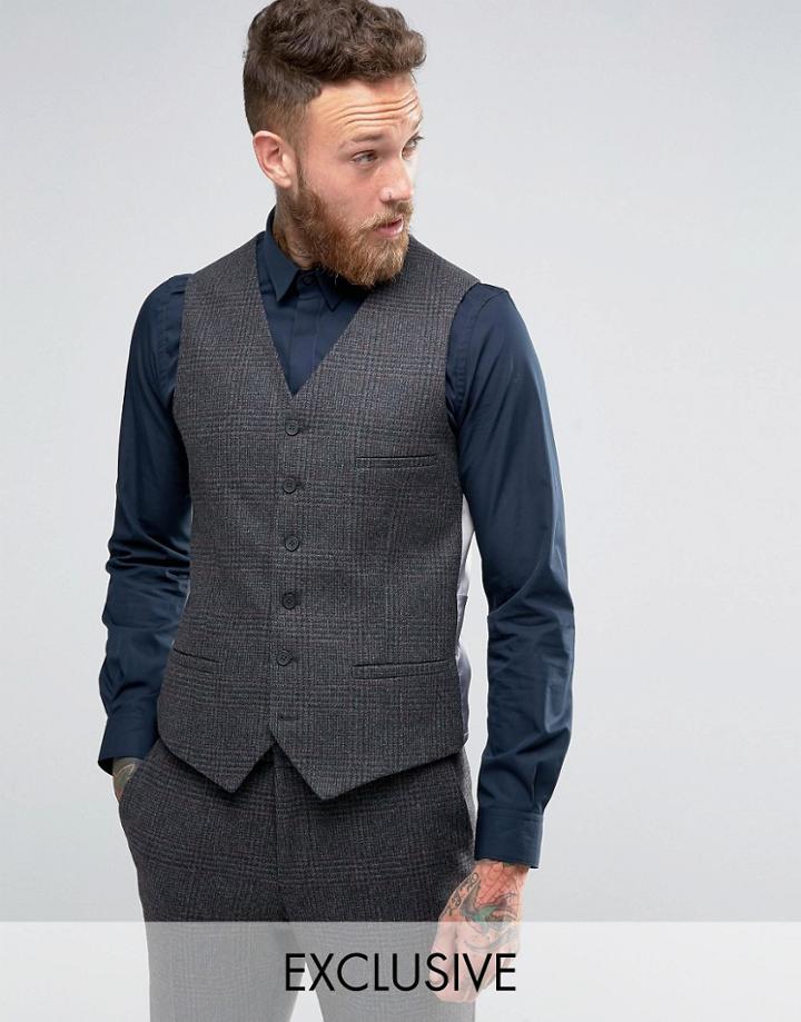 Heart & Dagger Skinny Vest Jacket In Tonal Check - Gray