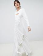 Asos White Ruffle Maxi Dress In Grid Print - White