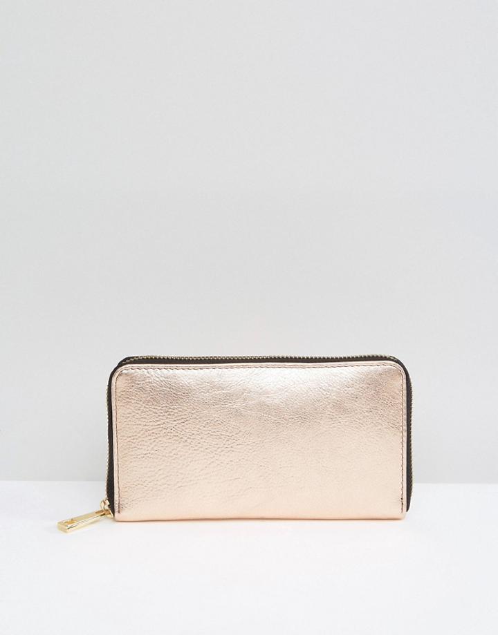 Asos Metallic Leather Zip Around Purse - Gold
