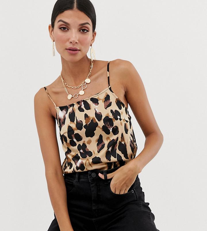 Parisian Tall Leopard Print Satin Cami Top-brown