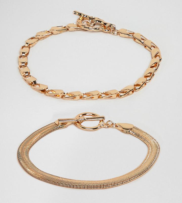 Asos Design Curve Pack Of 2 Bracelets With Heavyweight Chain And Flat Rope Chain Gold - Gold