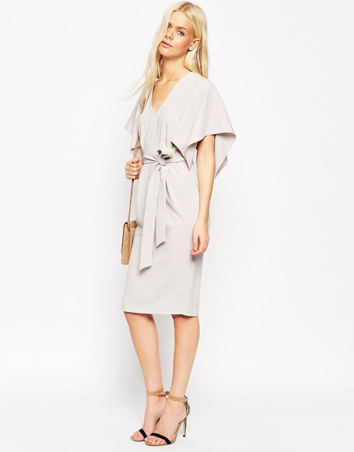 Asos Angel Kimono Sleeve Belted Midi Dress - Silver