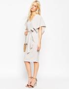 Asos Angel Kimono Sleeve Belted Midi Dress - Silver