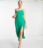 Vesper Tall Strappy Front Spilt Midaxi Dress In Green-pink