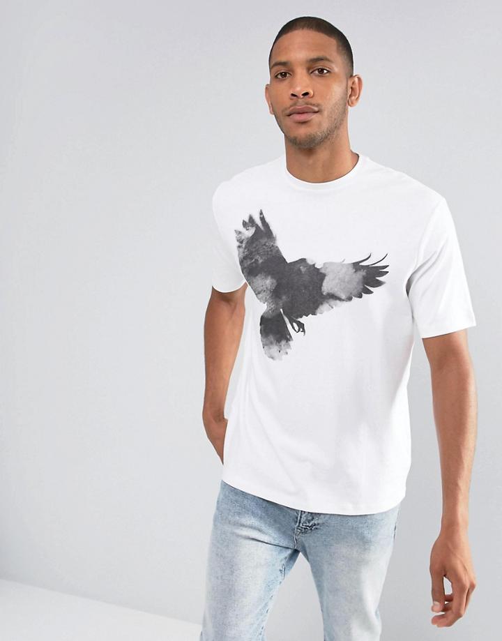 Selected Homme+ Oversized T-shirt Eagle Front Print - White