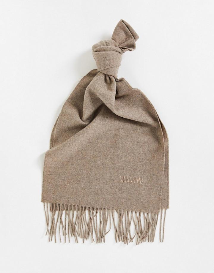 Moschino Tonal Logo Scarf In Beige-brown