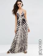 Asos Tall Dark Tie Dye Ruched Halter Beach Maxi Dress - Multi