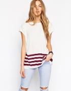 Asos Longline Top In Slouchy Rib With Stripe Hem