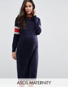 Asos Maternity Midi Dress In Knit With Stripe Detail - Navy