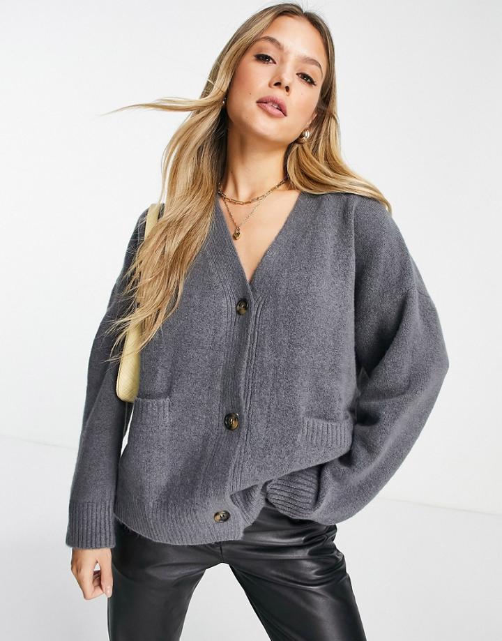 Monki Oversized Recycled Polyester Cardigan In Dark Gray