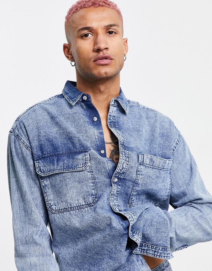 Asos Design 90s Oversized Acid Stone Wash Denim Shirt-blues