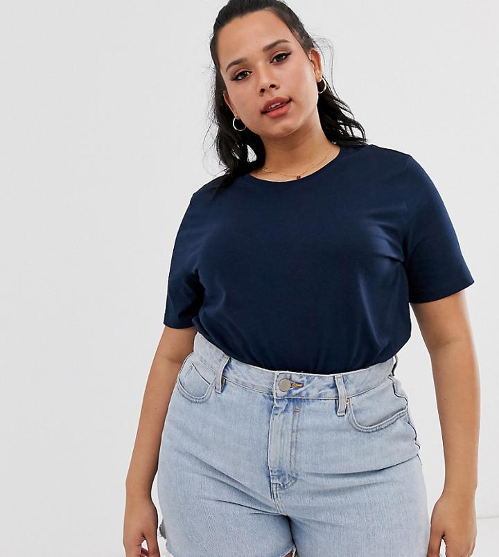 Asos Design Curve Organic Cotton Crew Neck T-shirt In Navy - Navy
