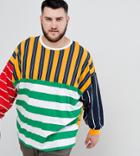 Asos Design Plus Oversized Long Sleeve T-shirt With Extreme Contrast Color Stripe - Multi