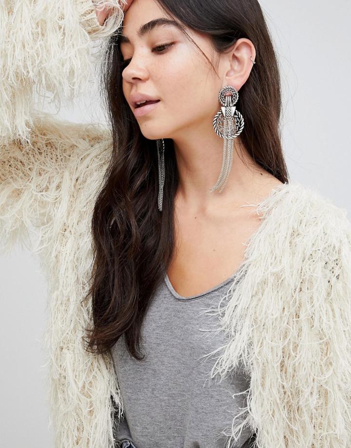 Asos Design Statement Rope Style Chain Tassel Earrings - Silver
