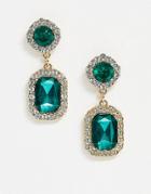 Asos Design Earrings With Green Double Jewel Drop In Gold Tone