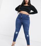 Yours Distressed Skinny Jeans In Mid Auth Blue-blues