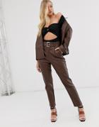 Neon Rose High Waisted Pants In Faux Leather With Belt