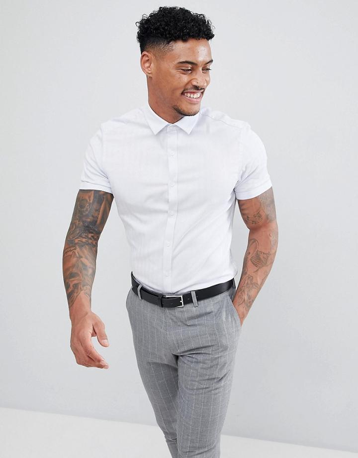 Asos Design Wedding Stretch Slim Herringbone Shirt In Blue - Blue