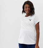 Asos Design Maternity Nursing T-shirt With Embroiderd Baby Mama-white