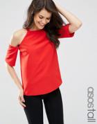 Asos Tall Crepe Cold Shoulder Top With High Neck Detail - Red
