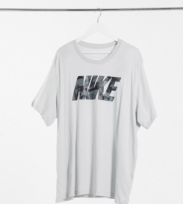Nike Training Plus Camo Large Logo T-shirt In Gray-grey